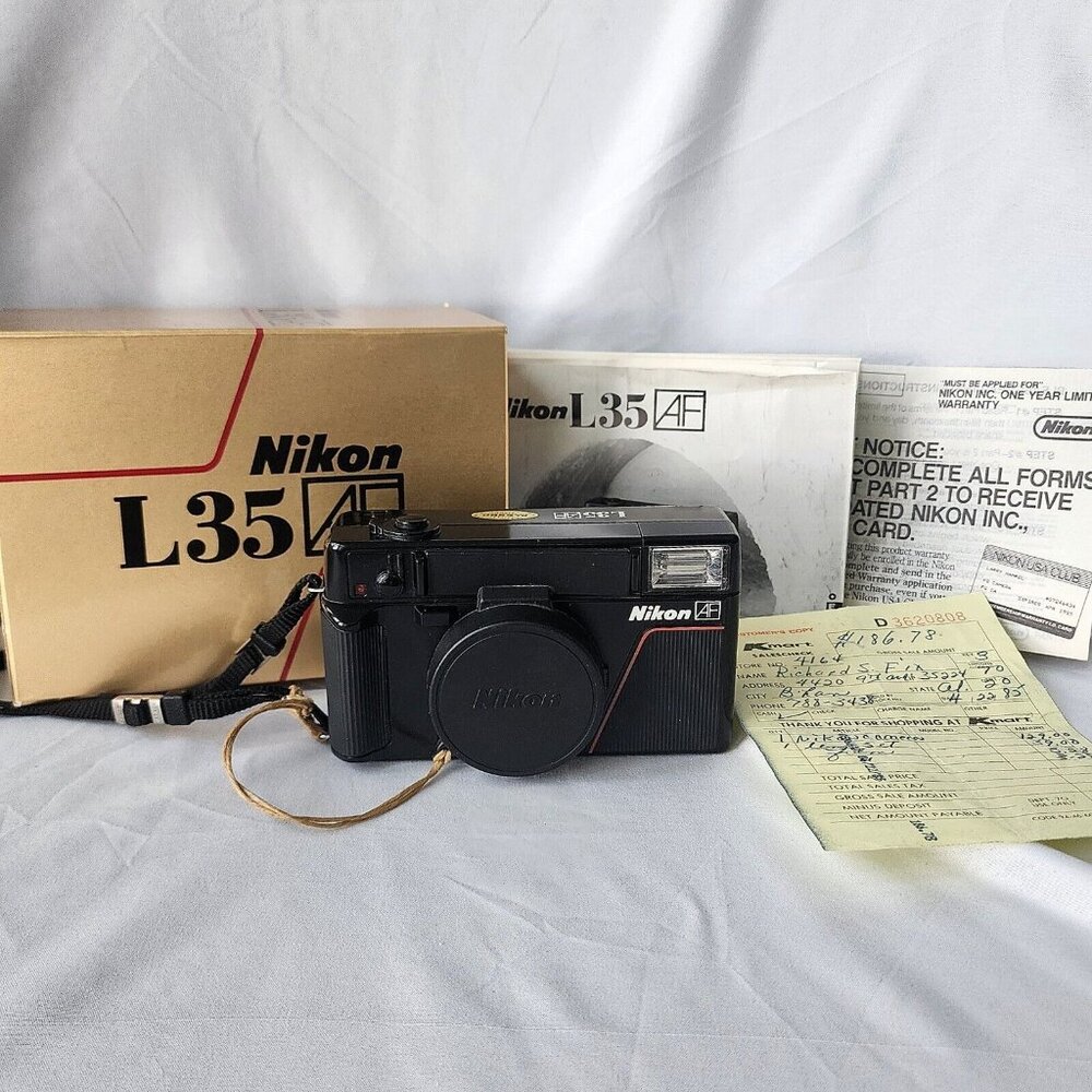 Nikon L35AF Pikaichi 35mm 1983 Film Camera Point & Shoot Extra Telephoto Lens